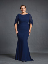 Plus Womens' Draped Back Mermaid Hem Chiffon Formal Dress